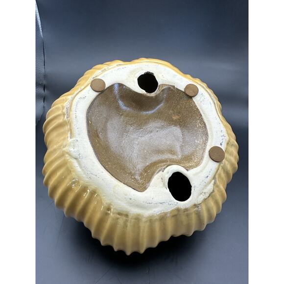 Large Lifelike Ceramic Pumpkin with Applied Leaves Golden Color Fall Decor 7" - Picture 6 of 8